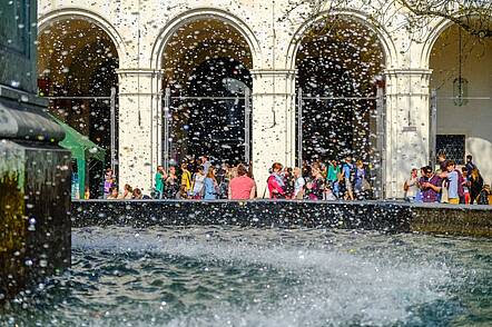 Image: Fountain in front of the main building.